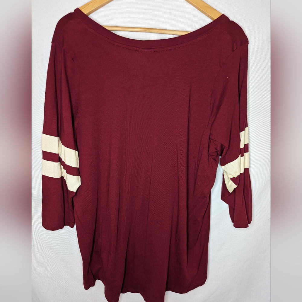 Torrid Heritage Slub V Neck Striped Maroon Football 3/4 Sleeves Tee - Picture 3 of 11